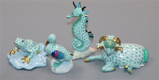 Four Herend animals widest 9cm